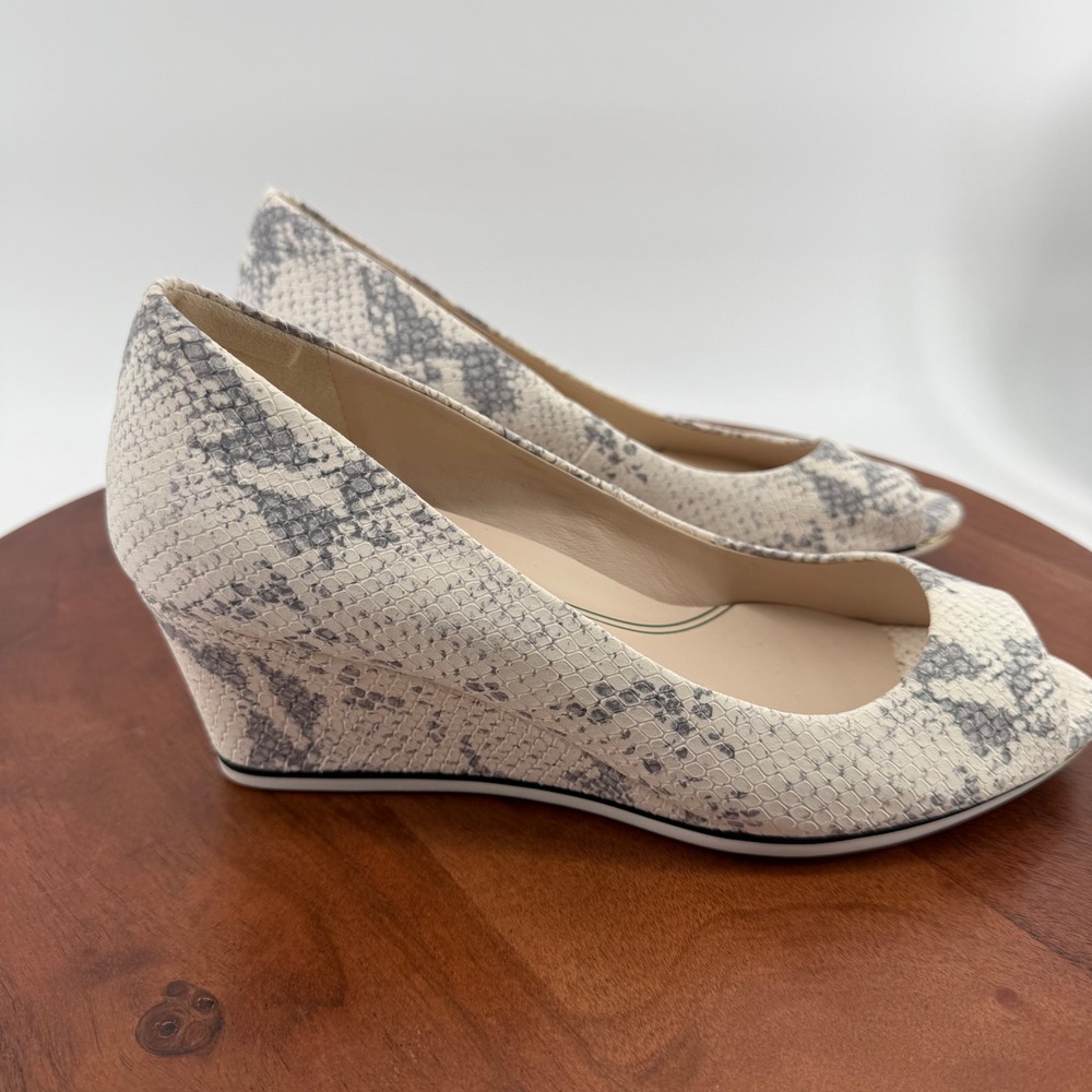 Cole Haan Grand Ambition Peep Toe Wedge Roccia Snake Print Leather Women's 9